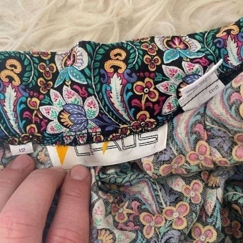 Vintage 70s Chaus Womens Pastel Rainbow Floral Print pleated Midi Skirt A-line - Picture 4 of 7